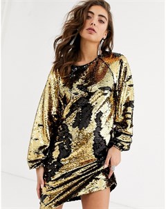 Платье мини с черными золотистыми пайетками Object