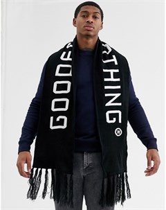 Черный шарф с бахромой и логотипом Good for nothing