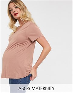 Светло коричневая футболка с V образным вырезом для кормления ASOS DESIGN Maternity Asos maternity - nursing