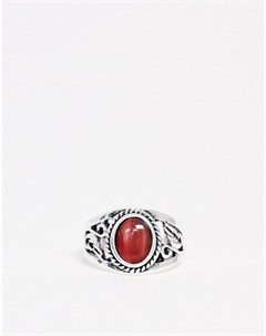 Серебристое кольцо печатка с красным камнем DesignB Designb london