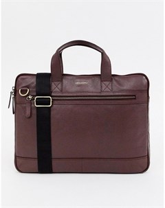 Бордовый кожаный портфель для ноутбука с молнией Asos design