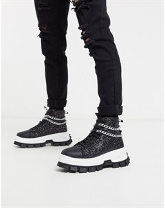 Черные блестящие высокие кроссовки с цепочками Asos edition