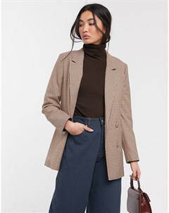 Светло коричневый двубортный пиджак в клетку Femme Selected