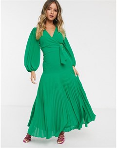Зеленое платье макси с поясом Bardot