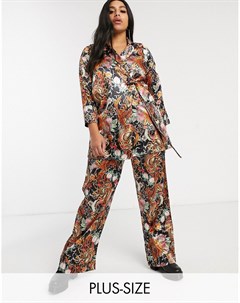 Свободные атласные брюки с цветочным принтом New girl order curve