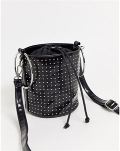 Черная сумка мешок через плечо с заклепками Yoki fashion
