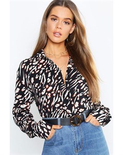 Рубашка с воротником из ткани с леопардовым принтом Boohoo