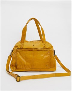 Кожаная сумка шоппер в стиле oversized горчичного цвета Pieces