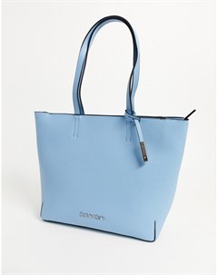 Голубая сумка шоппер со строчками Calvin klein