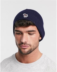 Темно синяя шапка бини с логотипом Ps paul smith