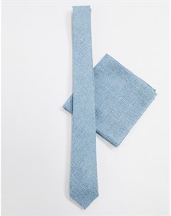 Голубой фактурный узкий галстук и платок для нагрудного кармана Asos design