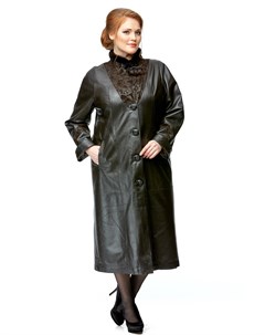 Женское кожаное пальто из натуральной кожи с воротником отделка норка Мосмеха