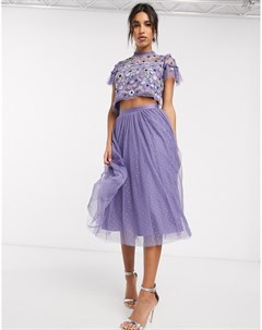 Фиолетовая юбка миди из тюля Needle & thread
