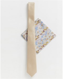 Свадебный платок для нагрудного кармана и узкий галстук кремового цвета Asos design