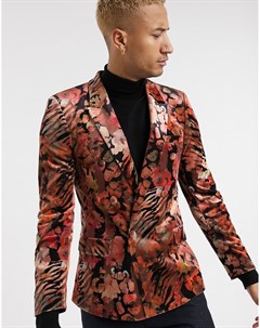 Приталенный бархатный пиджак с леопардовым принтом Asos edition