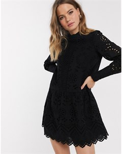Черное свободное платье с вышивкой ришелье Vero moda