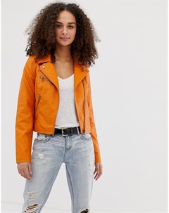 Оранжевая байкерская куртка из искусственной кожи Only