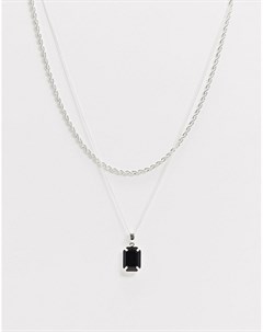 Серебристое ожерелье с черным камнем Chained & able