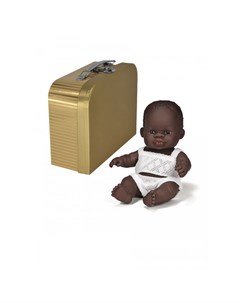 Кукла пупс Девочка африканка с одним комплектом одежды в чемоданчике 21 см Miniland