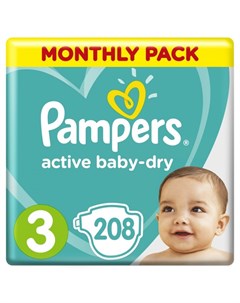 Подгузники Active Baby Dry р 3 6 10 кг 208 шт Pampers