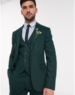 Зеленый приталенный пиджак с добавлением шерсти wedding Asos design