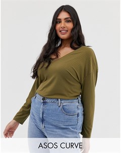 Oversize туника цвета хаки с V образным вырезом ASOS DESIGN Curve Asos curve