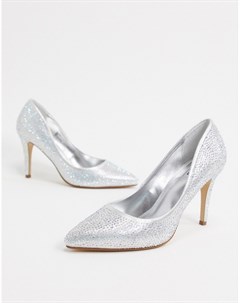 Серебристые блестящие туфли на высоком каблуке с заостренным носком wedding Dune