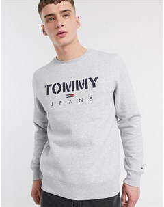 Серый меланжевый свитшот с круглым вырезом и логотипом Tommy jeans