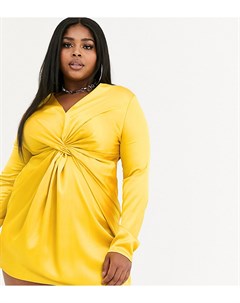 Желтое атласное платье мини с узлом Koco & k plus