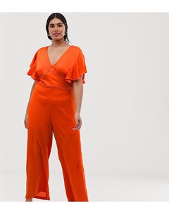 Оранжевый комбинезон с широкими штанинами и кружевной вставкой Lovedrobe