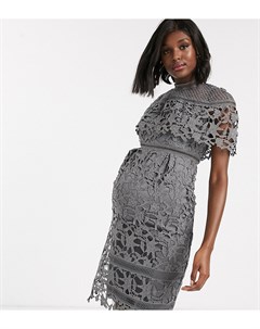 Темно серое кружевное платье футляр миди Chi chi london maternity