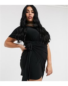 Черное платье миди с завязкой на талии Koco & k plus