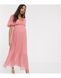 Розовое платье миди с кружевом Little mistress maternity