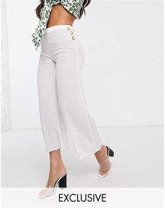 Белые фактурные пляжные брюки с пуговицами по бокам эксклюзивно от Akasa