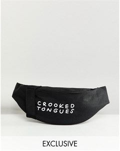 Черная сумка кошелек на пояс с логотипом Crooked tongues