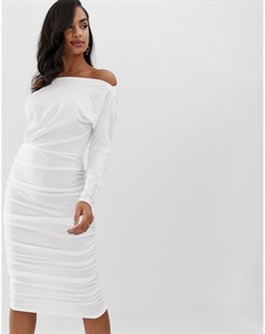 Белое трикотажное платье миди с длинными рукавами Scarlet rocks