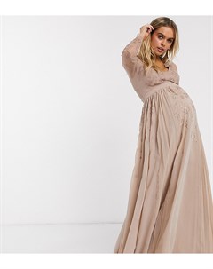 Плиссированное платье макси с вышивкой и сетчатыми вставками ASOS DESIGN Maternity Asos maternity