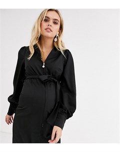 Черное платье мини в рубчик на молнии с искусственным жемчугом Fashion union maternity
