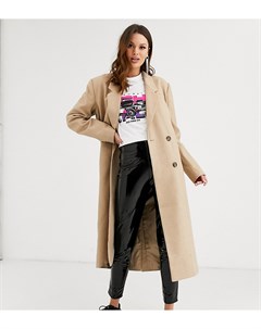 Длинное двубортное пальто бежевого цвета ASOS DESIGN Tall Asos tall