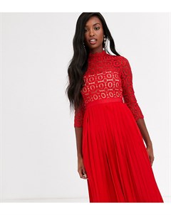 Красное кружевное платье миди с рукавами длиной 3 4 Little mistress tall