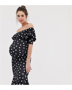 Платье в горошек со спущенными плечами и оборками Bluebelle maternity