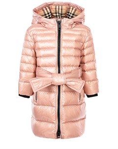 Розовое пальто пуховик с капюшоном Burberry