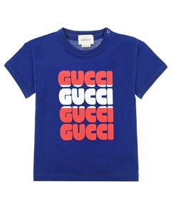 Синяя футболка из хлопка с винтажным логотипом Gucci