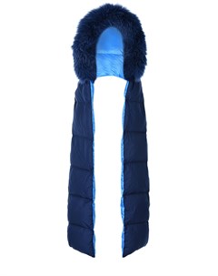Синий шарф капюшон с отделкой из меха лисы Yves salomon