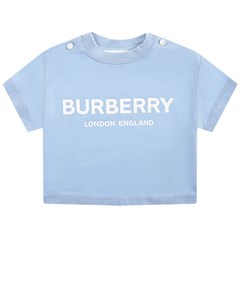 Голубая футболка с белым логотипом Burberry