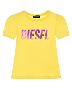 Желтая футболка с розовым логотипом детская Diesel