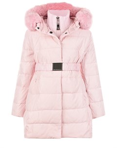 Розовое пальто с оделкой из эко меха детское Monnalisa