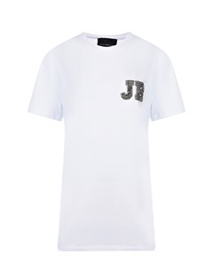 Белая футболка с логотипом стразами John richmond
