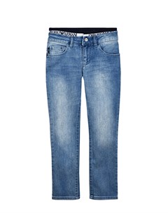Голубые джинсы slim fit с двойным поясом детские Emporio armani