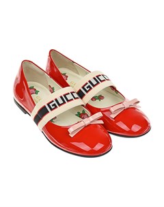 Красные лакированные туфли с логотипом и бантом детские Gucci